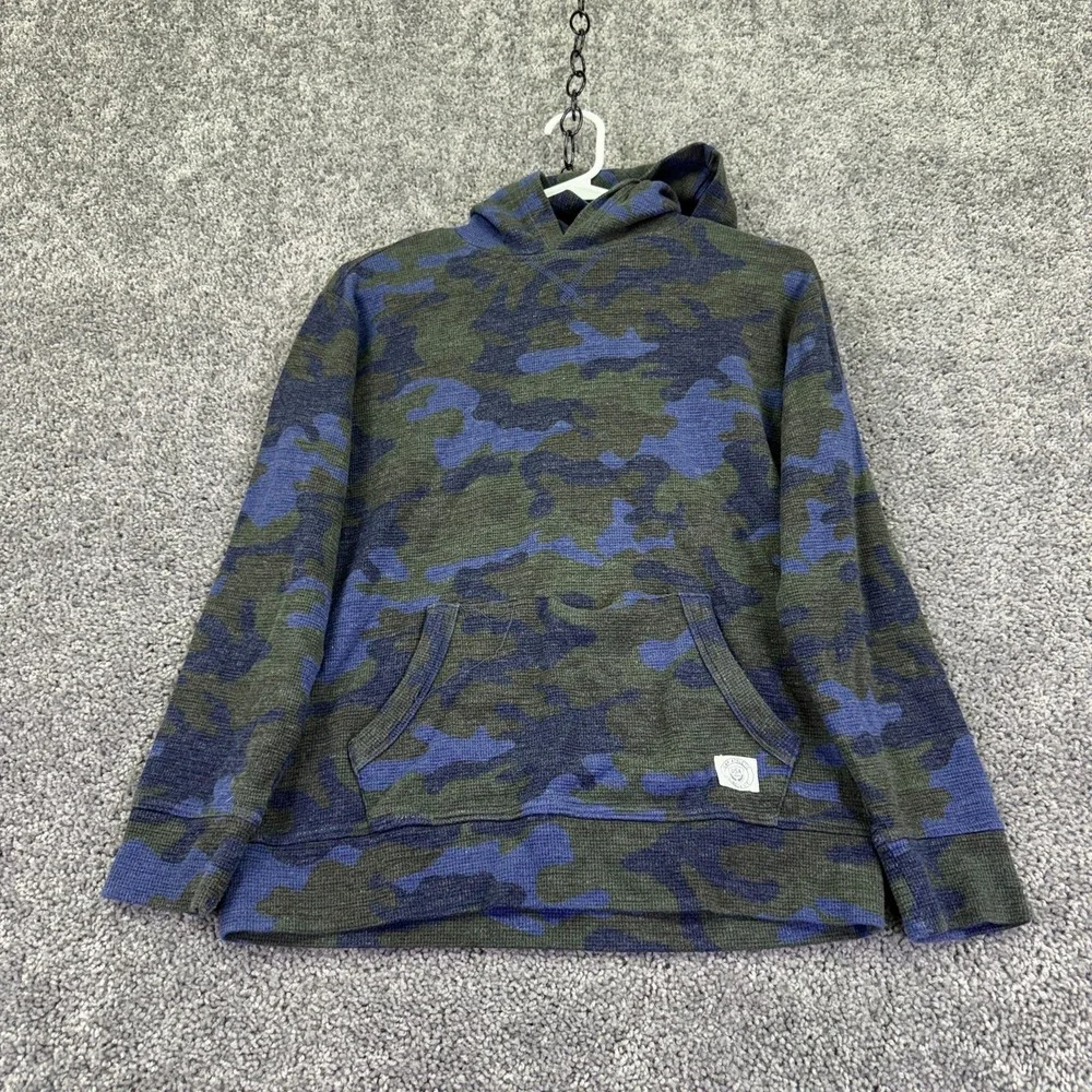 Gap Hoodie Kids XL Blue Camo Knit Pullover Kangaroo Pocket Sweatshirt Top